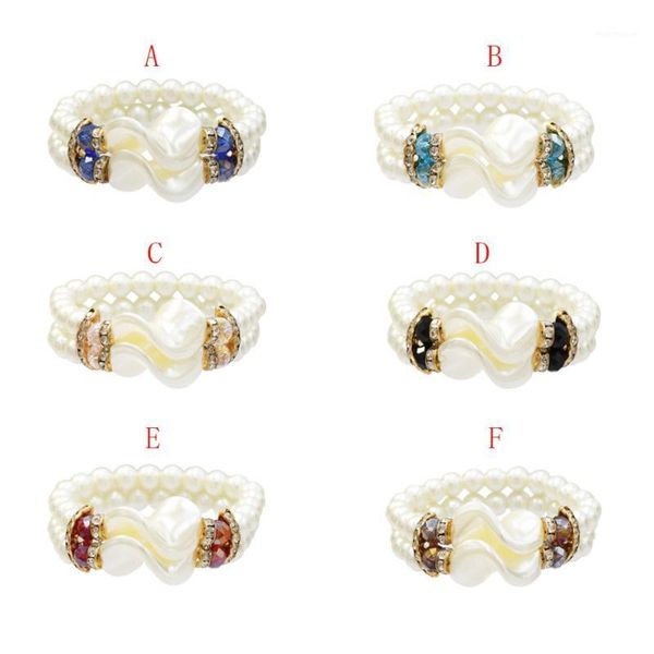 

bangle korean handmade wedding big pearl jewelry double rows rhinestone crystal bridal bracelets for women arm india jewelry1, Black