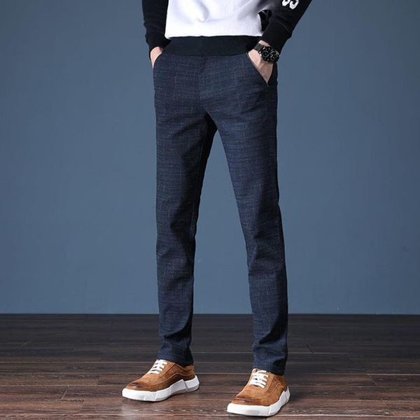 

men's pants 2021 brand mens spring summer casual men striped micro elastic straight trousers plus size 38, Black