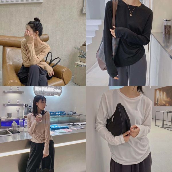 

auumn 2020 xiaozhai ne red tencel basic women round neck long sleeve tencel t-shirt coat t-shirt women 7ja8d, White;black