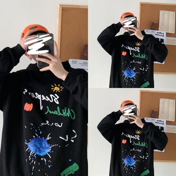 

oj0ia 2020 new men's casual menswear ins hooded loose hoodie rlfb2 sleeve fashion printed sweatersweater sweater hoodie long, Black