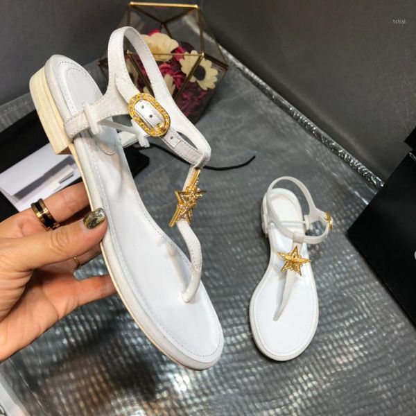 

sandals 2021 fashion womens flat sandal with crystal summer leather comfortable t strap casual slipper shoes1, Black