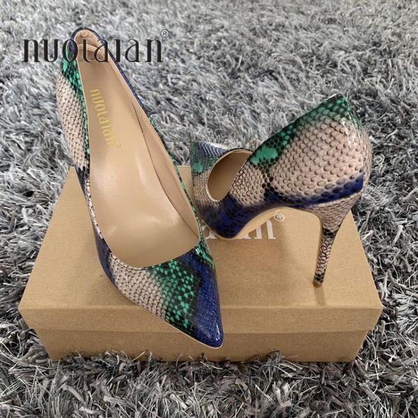 

12//8cm women stiletto high heels ladies snake print thin heels pointed toe pumps comfortable dress wedding shoes woman, Black