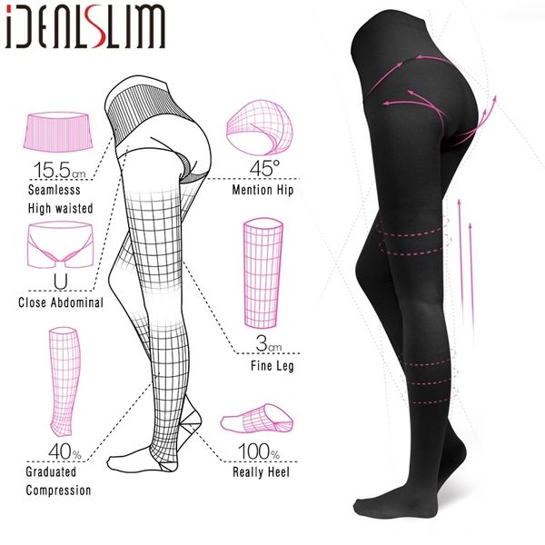 

idealslim 23-32mmhg high waist medical compression pantyhose for varicose veins women compression stockings 201109, Black;white