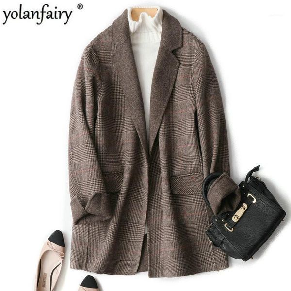

spring autumn wool coat female plaid jacket korean blazer woolen coat overcoat women abrigos mujer elegante 2020 1113 kj40741, Black