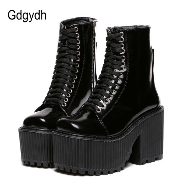 

gdgydh fashion ankle boots for women platform shoes punk gothic style rubber sole lace up black spring autumn chunky boots woman t200425