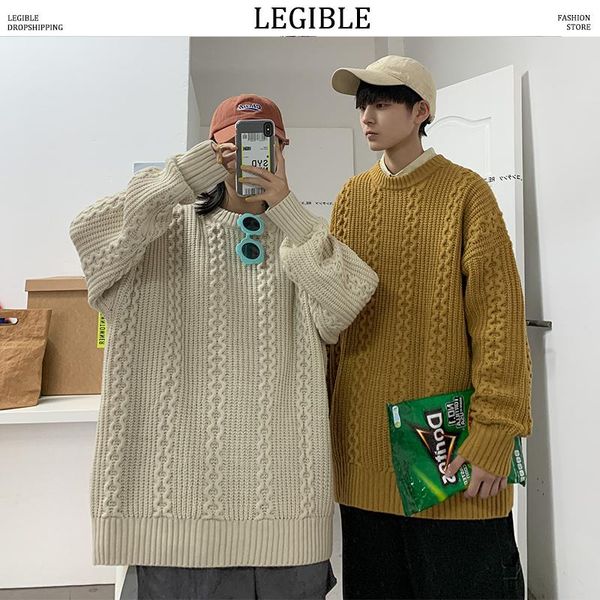 

legible oversized o-neck sweater men casual autumn winter warm sweater pullover male loose male knitted sweaters, White;black