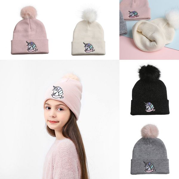 

kid hat boy girl winter unicorn knit warm hats with ball soft baby beanie crochet cartoon ins, Yellow