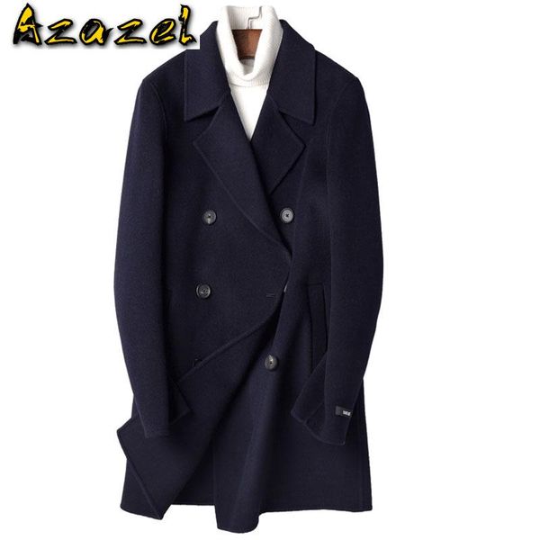 

azazel 100% wool coat autumn winter jacket men handmade double-sided woolen coats mens windbreaker overcoat p-s8305z y1300, Black