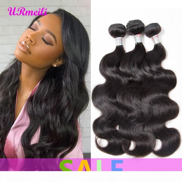 

urmeili 8a brazilian body wave hair extensions 100% remy human hair weave bundles natural color brazilian body wave buy 3 or 4 bundles, Black