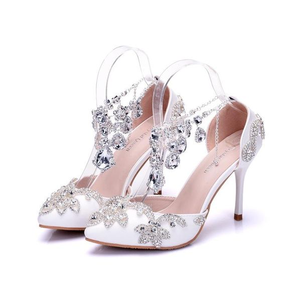

stone sandals white pointed toe silver crystals shallow mouth wristband wedding dress stage women's shoes fashion party date, Black