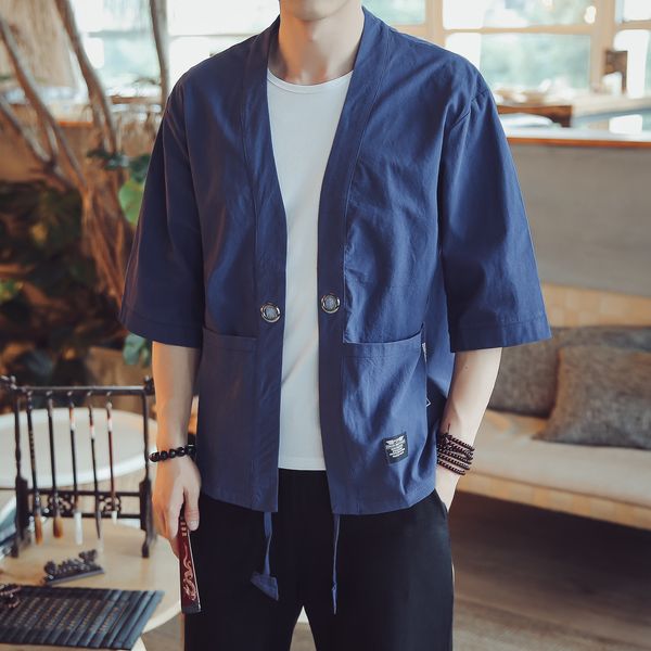 

3/4 sleeve han size big jacket fashion shirt male thin spring summer cardigan sdjy, White;black