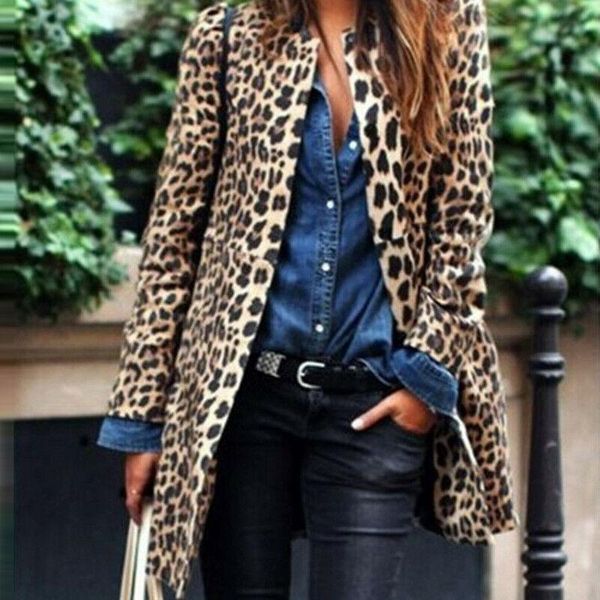 

women's trench coats women leopard cardigan jacket sweater warm casual winter long sleeve coat, Tan;black