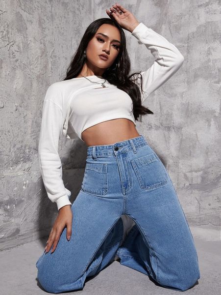 

high waist straight leg jeans r7qb#, Blue