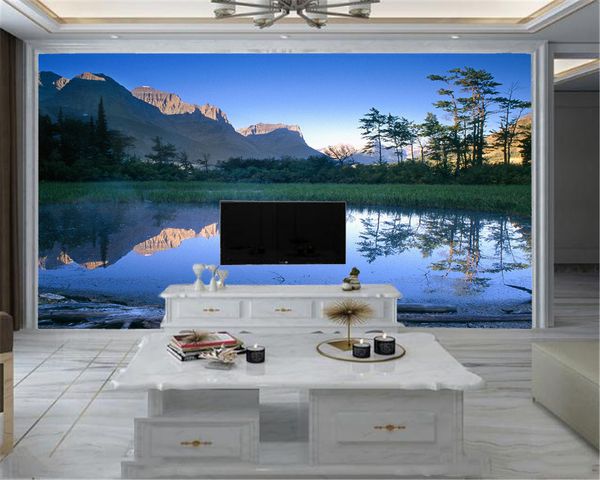 Romantische Landschaft 3d Mural Wallpaper Schöne Berge und Teiche 3D-Wand-Papier für Wohnzimmer Bilder