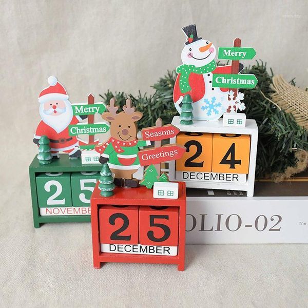

christmas decorations mini wooden calendar advent countdown painted blocks santa deer snowman decor merry ornament1