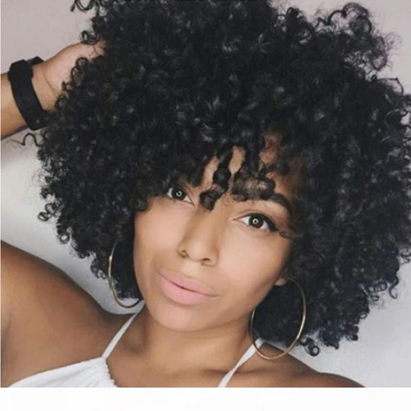 

mogolian afro kinky curly lace front human hair wigs for black women remy human hair lace frontal wig 250 density (stretched length : 12inch, Black;brown
