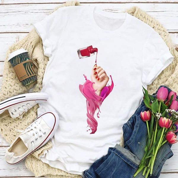 

women graphic cute printed beauty style 90s 3d finger nail summer t-shirt womens clothing lady clothes tee female t shirt, White