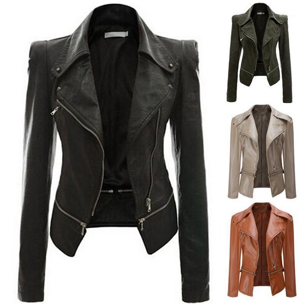 

fashion 2021 new women's leather jacket woman coat pu spring autumn lapel motorcycle outwear zipper street style winter coat1, Black