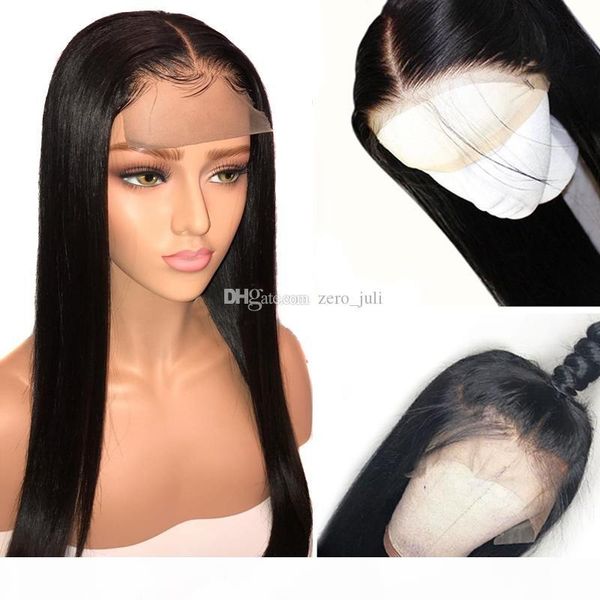 

brazilian straight lace front wigs human hair pre plucked hairline black women silky straight full lace wig with baby hair, Black;brown