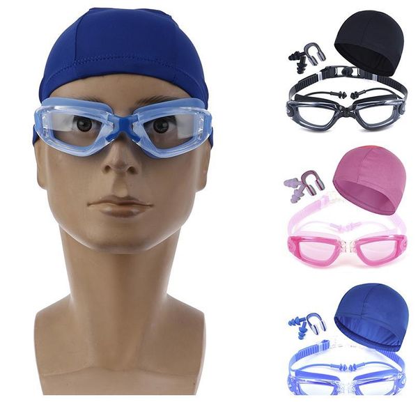 

men women swimming goggles glasses non-fogging uv protection swim cap&nose clips m sqcktr