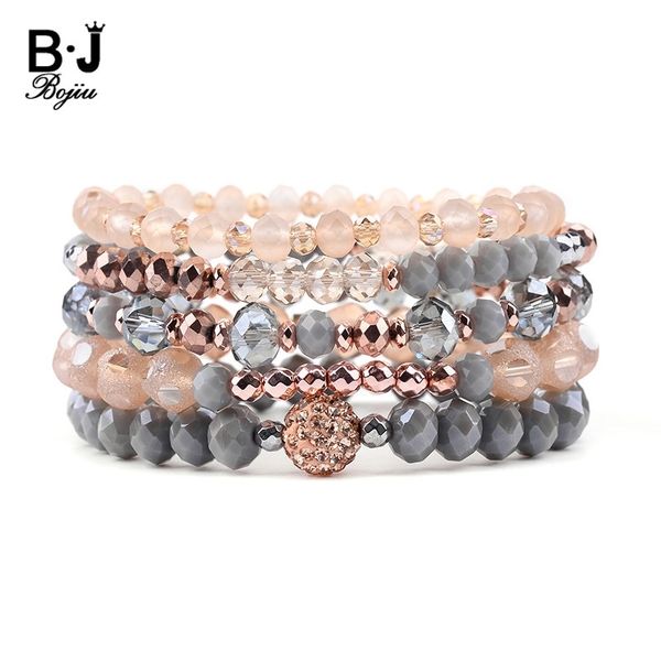

bojiu 5 pcs/set trendy faceted crystal bracelets for women gold rose gold gray bead multilayer bracelets femme jewelry bcset235 y200730, Black