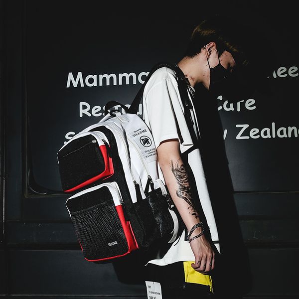 

hiphop style panelled school bag for teenage boys large capacity fashion male stundent travel backpack rucksack c1030