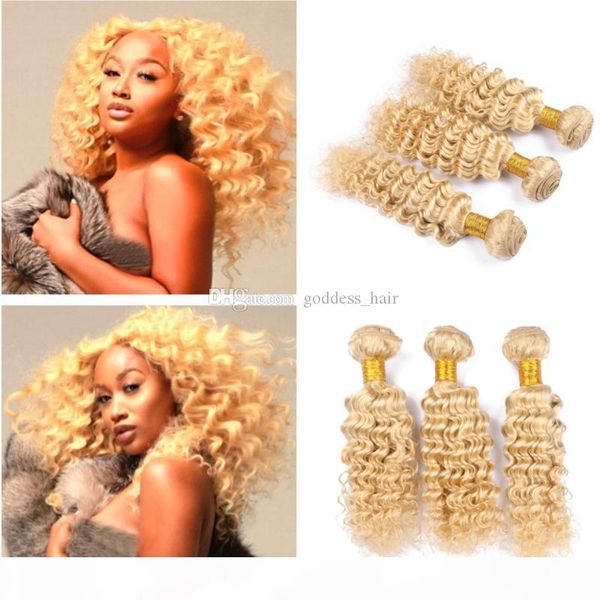 

color 613 blonde russian human hair weaves deep wave hair bundles 9a deep curly blench blonde 613 hair weft extensions 10-30 inch, Black