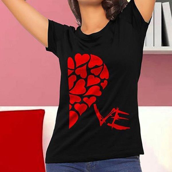 

2021 valentine's women tshirts short sleeve loose sweet tee shirt big love heart print woman clothes camisetas de mujer, White