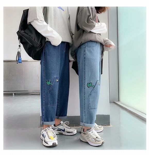

брюки мальчиков девочка корейской моды потерять широкие джинсы и jeanspants и jeansleg прямой трубки модных мужских джинсы yuansuo capris 6h, Blue