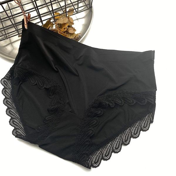 

women's panties lace mid-rise briefs women breathable cotton seamless ice silk hip-lifting underpants female solid color underwear, Black;pink