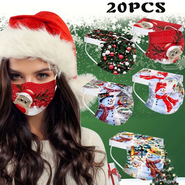 

christmas scarf party flag 20pcs 3ply cosplay filters disposable santa claus deer printed christmas party decoration