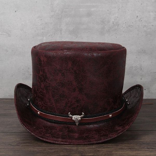 

new 2021 3 size women leather hat shower lday fedora hat magic flat steampunk cosplay pork pie party caps dropshiping 13cm, Blue;gray