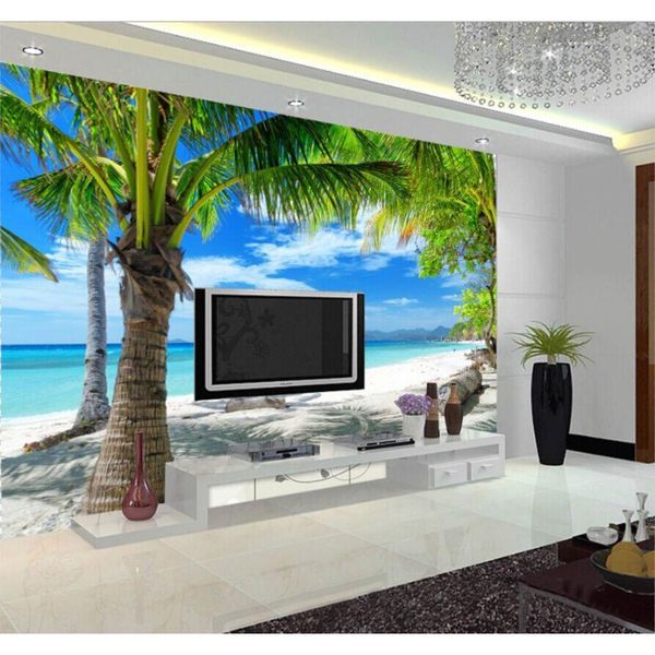 

custom 3d mural mediterranean modern minimalist sea beach coconut wall painting sofa living room tv background jllcxn mx_home