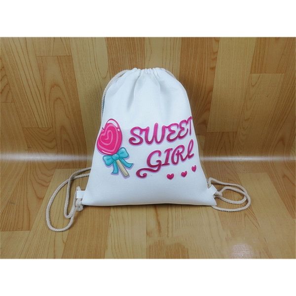 

white sublimation blank canvas drawstring bag diy plain thermal heat print shoulder bags kids purse students travel school book packs g11208