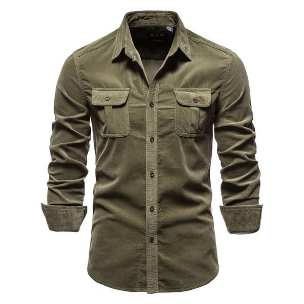 

helisopus 2021 new single breasted cotton men's shirt business casual slim fit corduroy men shirts men clothing camisas hombre, White;black