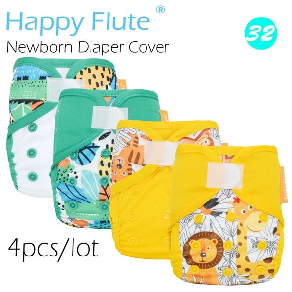 Nuovo! (4 pz/lotto) Copri pannolino neonato Happy Flute per NB Baby, doppie protezioni che perdono, impermeabile e traspirante 201119