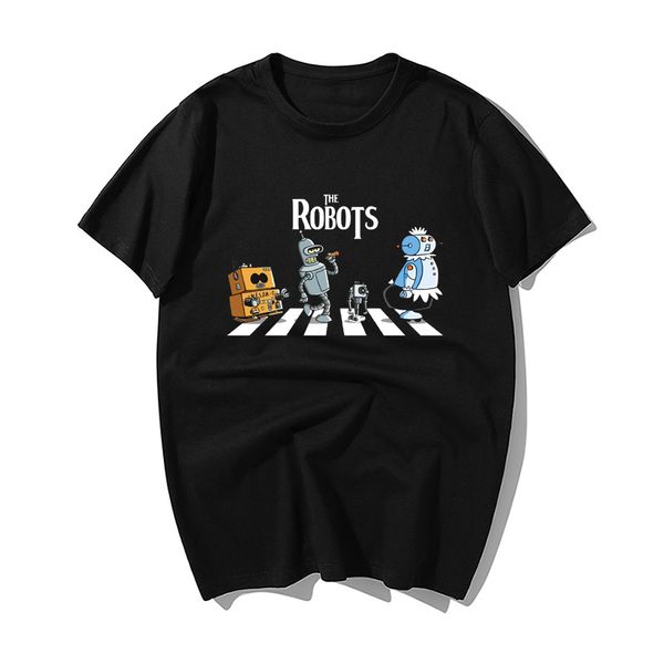 

fashion the robots print cartoon droids funny casual summer short sleeve harajuku streetwear hooded sweatshirt hoodie men t shirt