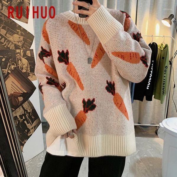 

ruihuo print knitted sweater men clothing pull sweaters winter men clothes pullover mens coat 2020 autumn winter new -2xl1, White;black