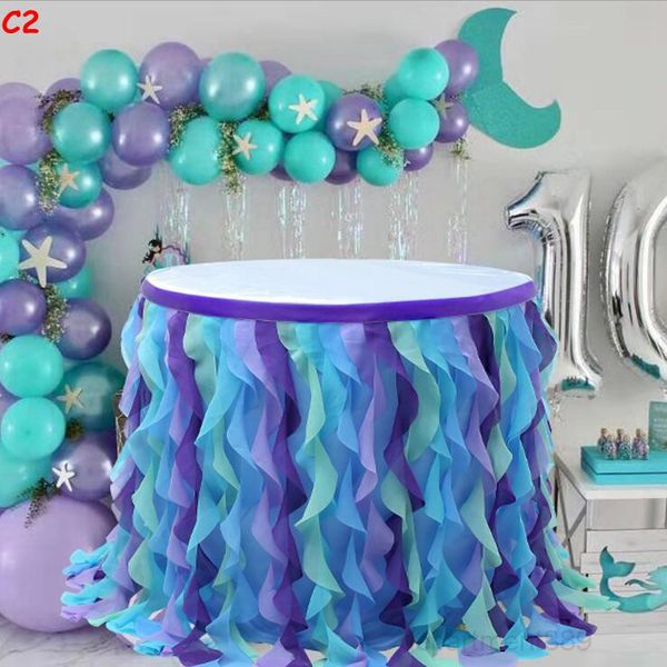 

a-mermaid curly willow tulle ruffle rectangle/round tutu table skirt for baby shower wedding birthday party owd198