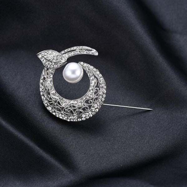 

korea fashion crystal pearl badge brooches women girl suit shit accessories wedding jewelry, Gray