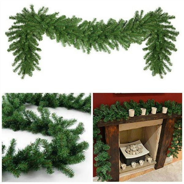 

2.7m artificial green spruce garland pine christmas xmas rattan wreath tree decoration pvc decor 200-head l8h6