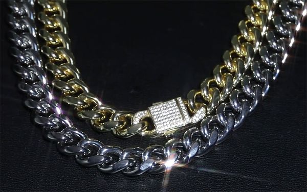 14k banhado a ouro aço de aço de aço espessura 12 milímetros de altura polida Miami Cuban Link Colar Bracelete Homens Mulheres Hiphop Jóias