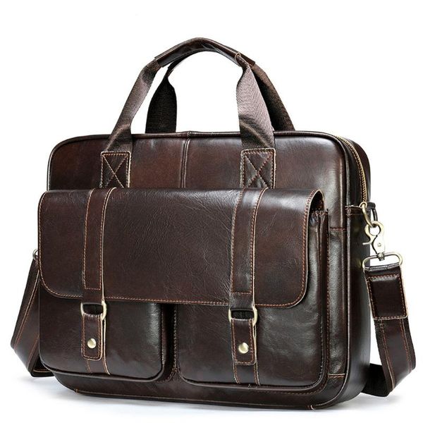 

natural cowskin men's bag genuine leather briefcase business document shouder lapbag 14'' office bags for men messenger bags