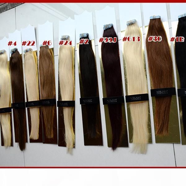 

xcsunny 18 "20" перуанский virgin ленты в расширениях волос 40 штук 100г рк tape in hair extension remy утка кожи наращивание волос, Black