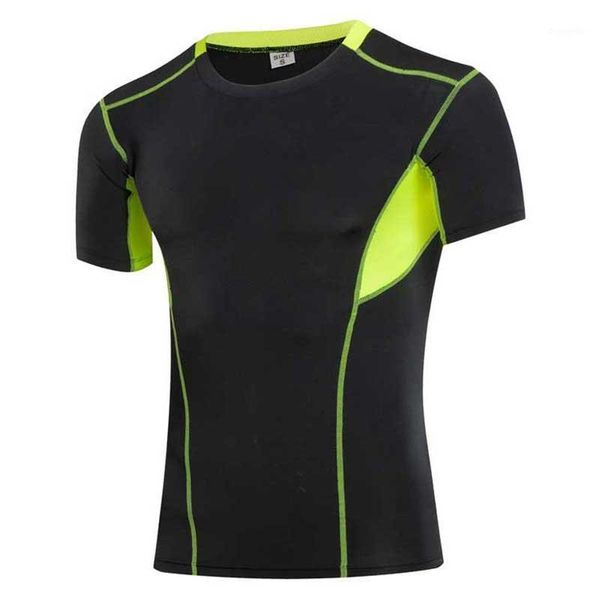 

2020 men workout gym fitness tee sport run yoga train pro quick dry compression exercise muslce bodybuilding t shirt 10431, Black;blue