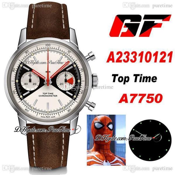 2020 Nova GF Premier Top Time ETA A7750 Automático Cronógrafo Mens Assista Branco Black Dial Brown Leather Best Edition 41mm PTBL Puretime A35B2