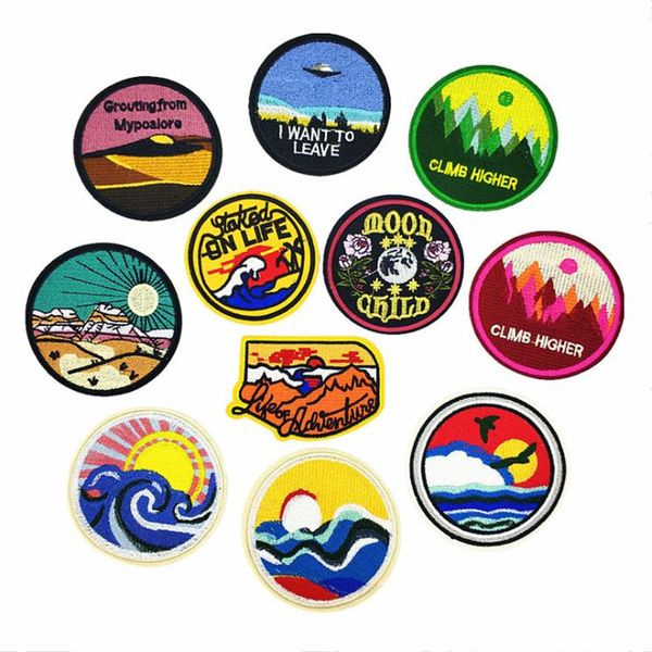 

embroidery patches for clothing camp iron on patch punk diy applique clothes stickers van gogh star night mountain wave stripes