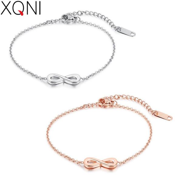 

xqni из нержавеющей стали женщины браслеты 8 слово мода белое золото цвет звено цепи браслет бесконечность женщин чувствительная ювелирных и, Golden;silver