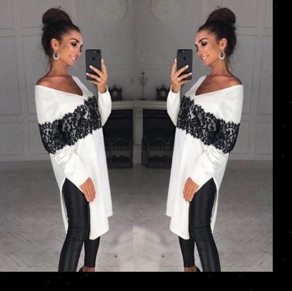 

2021 new retro fashion women v neck loose long sleeve oversize sweater jumper lace shirt asymmetric pullover plus size, White;black