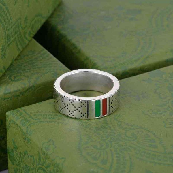 

2022 factory wholesale ancient ring red and green stripe ring light luxury fashion male and female couple ring, Silver